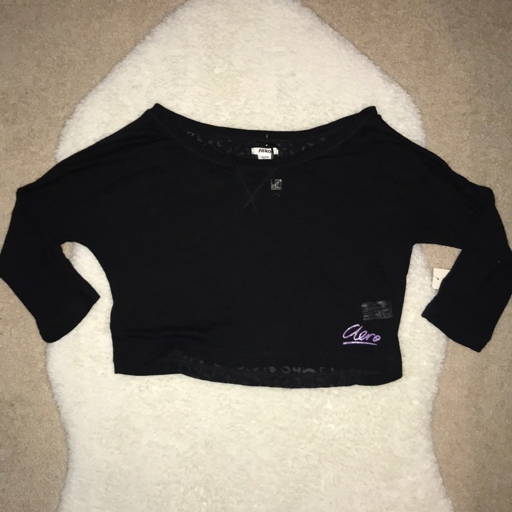 BNWT Black Sheer Cropped Shirt Leopard Back